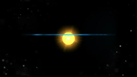 Bright glowing sun sphere emitting horizontal blue light streaks against dark 스톡 동영상 346039876