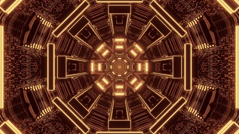Bright, Gold Wireframe Rectangles of Light in Octagonal Motion Tunnel on Stock Footage 128948170
