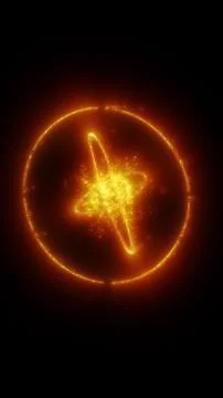 Bright golden energy ring with orbiting plasma lines and particles, symboli.. Stock Illustration