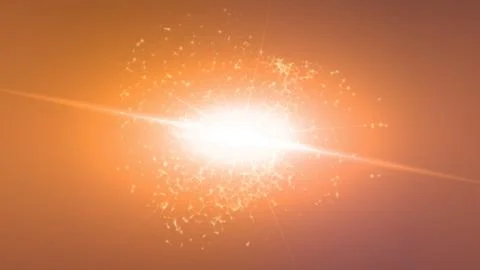 Bright golden explosion of light and particles forming a radiant burst in t.. Stock-Illustration