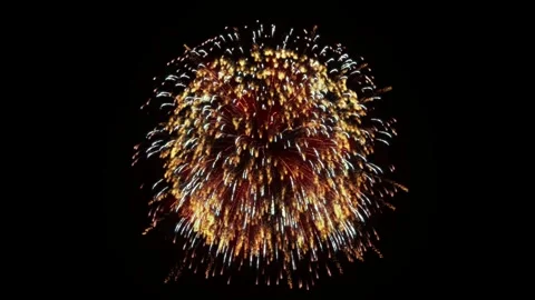 Bright golden firework explosion isolated on black background for festive Stock Footage 344918542