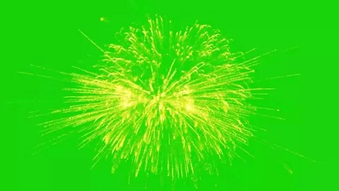 Bright golden fireworks exploding on green screen background chroma key Stockbeeldmateriaal 347453469