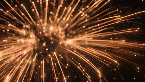 Bright golden fireworks exploding in night sky. Festive pyrotechnic display for Video stock 340381574