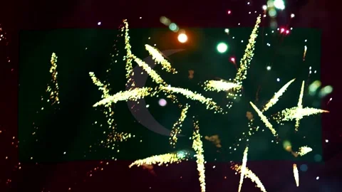 Bright golden fireworks exploding in the night sky over the flag of Pakista.. Video stock 343690799