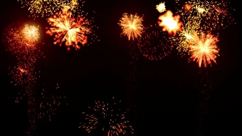 Bright golden fireworks exploding in the night sky for celebration and holiday Vídeos de archivo 344624055