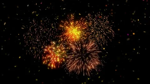 Bright golden fireworks exploding in the night sky during a festive celebration Stock-Footage 344917914