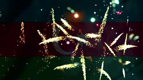Bright golden fireworks exploding over the national flag of azerbaijan duri.. Stock-Footage 343690921