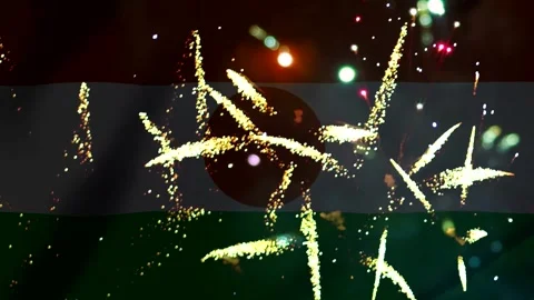 Bright golden fireworks exploding over the national flag of bangladesh cele.. Stock Footage 343690931