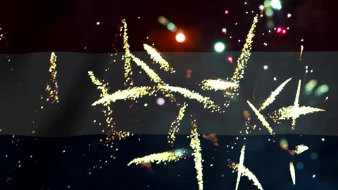 Bright golden fireworks exploding over the national flag of yemen during a .. 库存影片 343690975