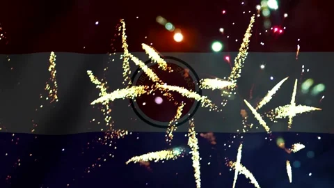 Bright golden fireworks exploding over the official national flag of paragu.. Video stock 343690986