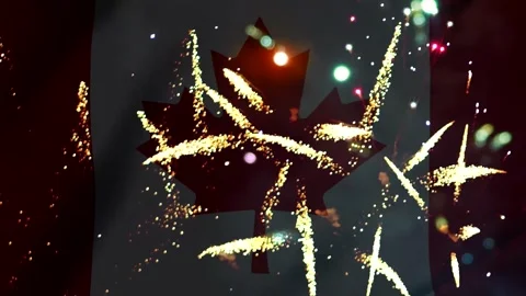 Bright golden fireworks exploding over the silhouette of the Canadian natio.. 库存影片 343690996