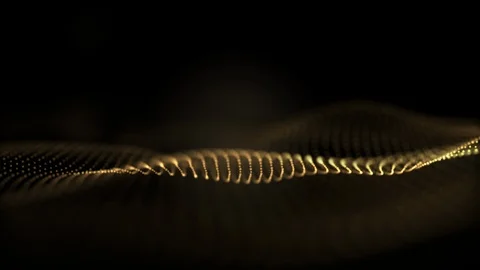 A bright golden particulate 3D rendered DNA on a black bokeh background. Stock Footage 118396926