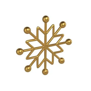 Bright golden three dimensional snowflake pattern shape realistic vector illu Stock Illustration