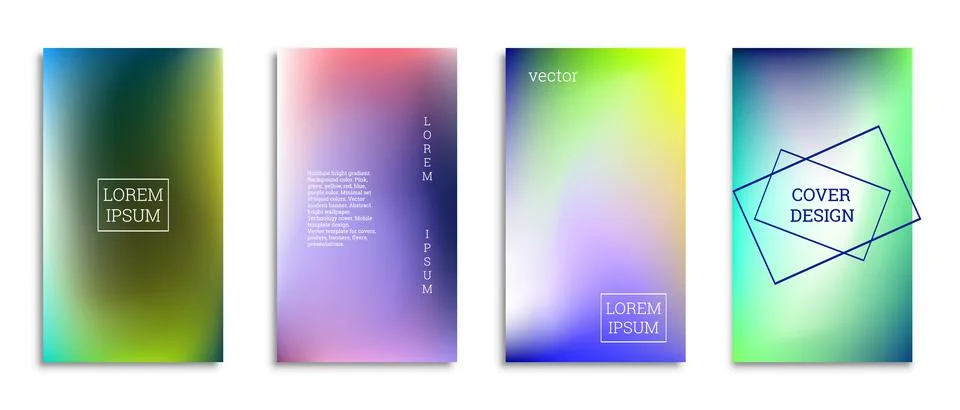 Bright gradient background for the cover. Set of 4 covers. Creative modern ve Stock Illustration