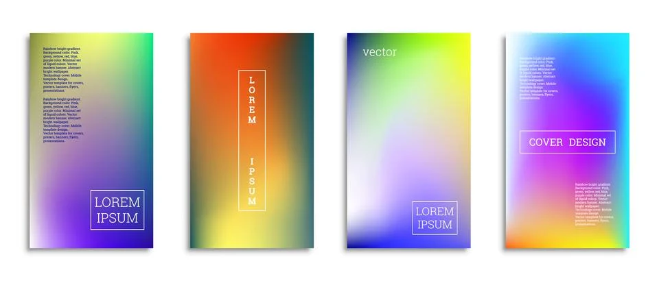 Bright gradient background for the cover. Set of 4 covers. Creative modern ve Stock Illustration