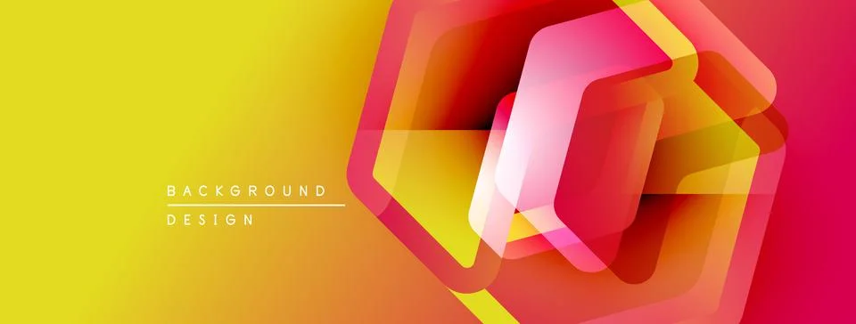 Bright gradient background features overlapping hexagonal shapes. Colors Stock-Illustration