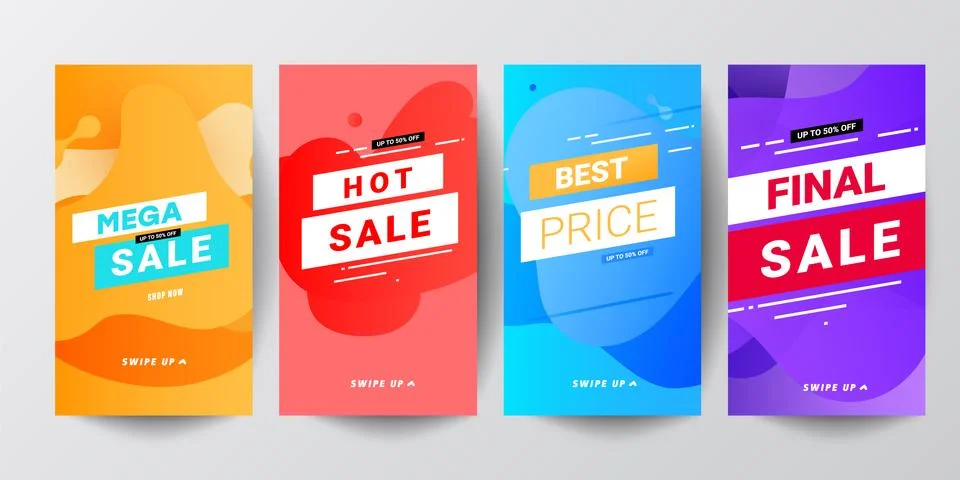 Bright gradient liquid gradient waves sale banner sets for instagram stories Stock Illustration