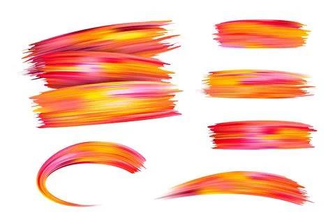 Bright gradient paint brush strokes set. Colorful brush design in pink, red and Stock Illustration