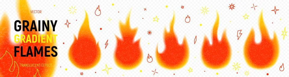 Bright grainy gradient flames collection Stockillustratie