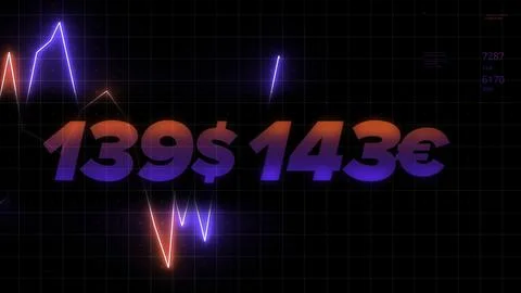 A bright graph . Motion . Bright neon animated graphics on which the falling Illustrazione stock
