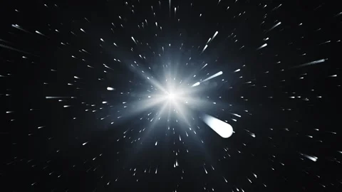 From the bright gray light, fiery comets fly. Animation of abstract explosion in Stock Footage 265567704