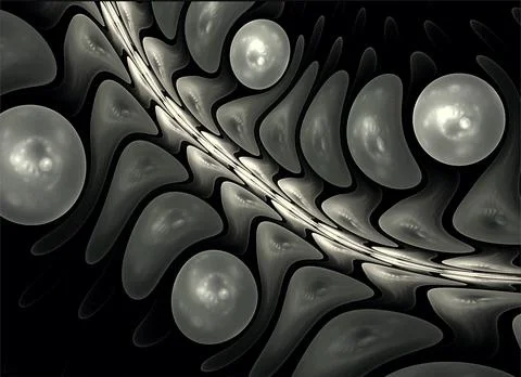 Bright gray-white abstract pattern on black, color digital graphics Stock Illustration