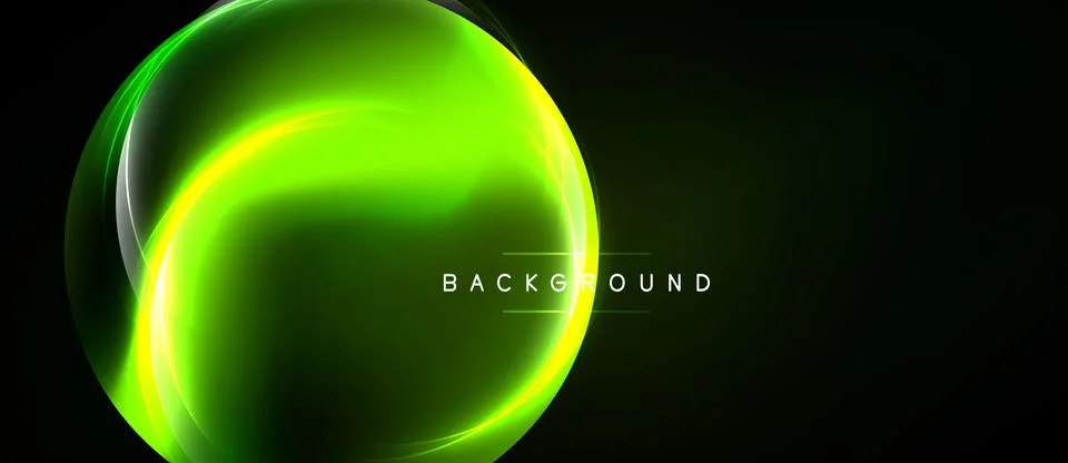 Bright green abstract lines form circular shape against black background. M.. Stock Illustration