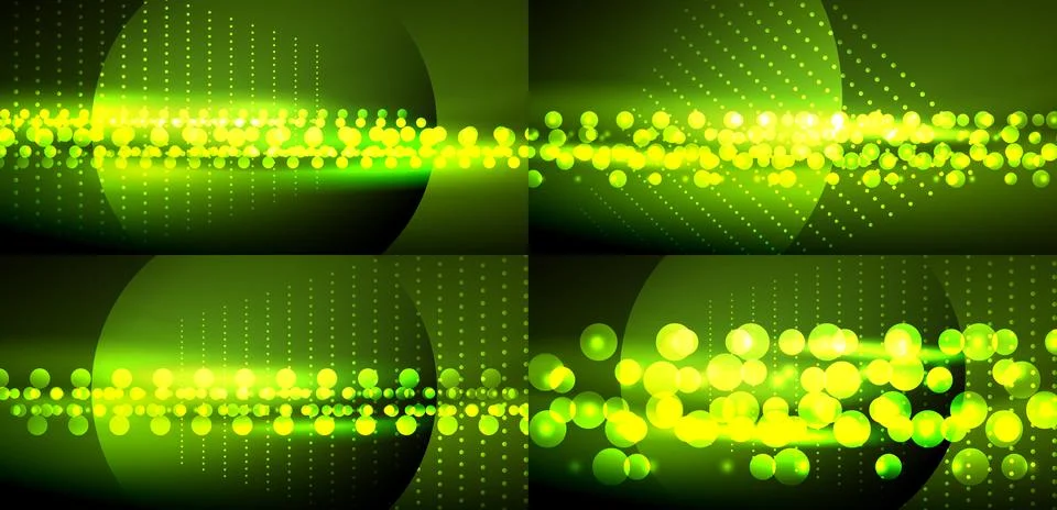 Bright green abstract patterns. Circles, dots create dynamic visual effect... Stock Illustration