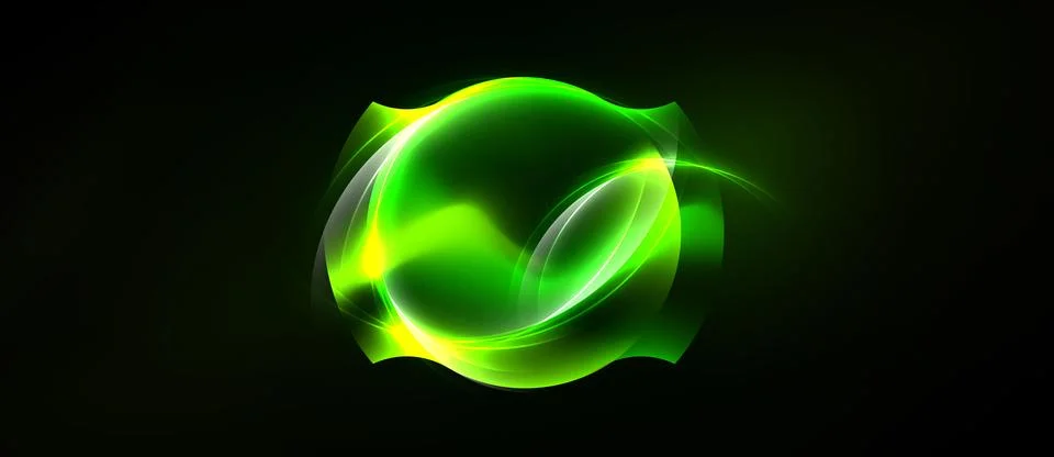 Bright green abstract shape dominates black background. Swirling lines create Stock Illustration