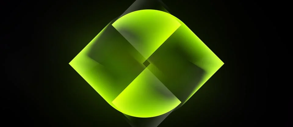 Bright green abstract shape dominates black background. Rounded corners sugge Stock Illustration