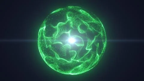 Bright green abstract sphere with fluid plasma texture and glowing inner co.. Stock Illustration