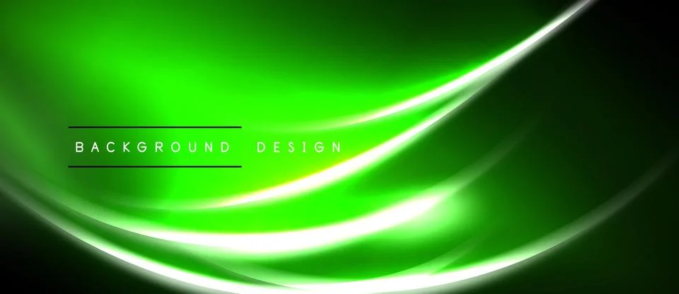 Bright green abstract waves, dynamic lighting. Dark edges create contrast, Illustrazione stock