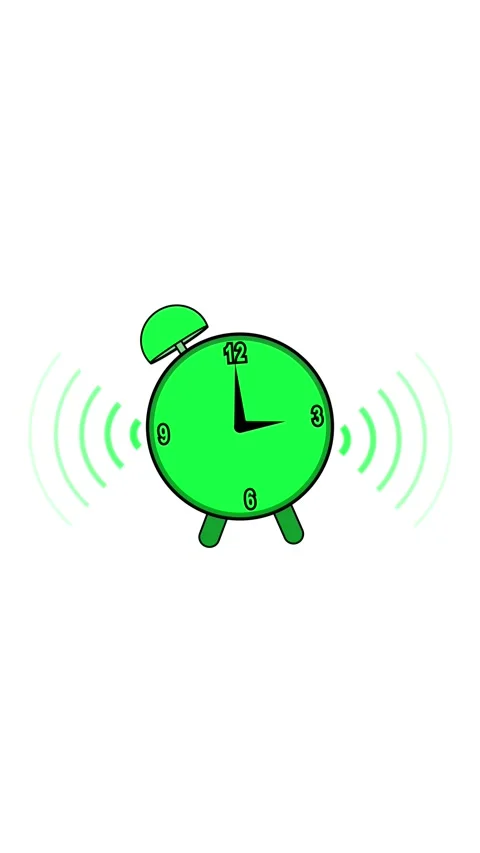 Bright green alarm clock with ringing sound waves on white background anima.. Stock Footage 344733002