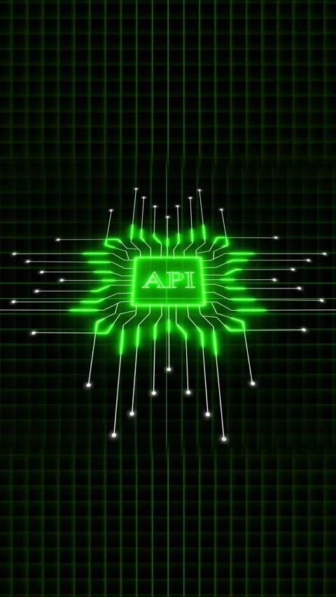 Bright Green API Chip with Circuit Board and Grid animated Background appli.. Stock Footage 344859059