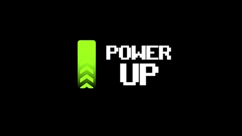 Bright green arrow up displaying POWER UP text animation Stock Footage 338170859