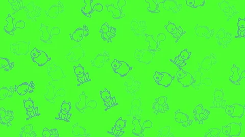 Bright green background with blue squirrel outlines scattered. Suitable for natu Stock Footage 328144886
