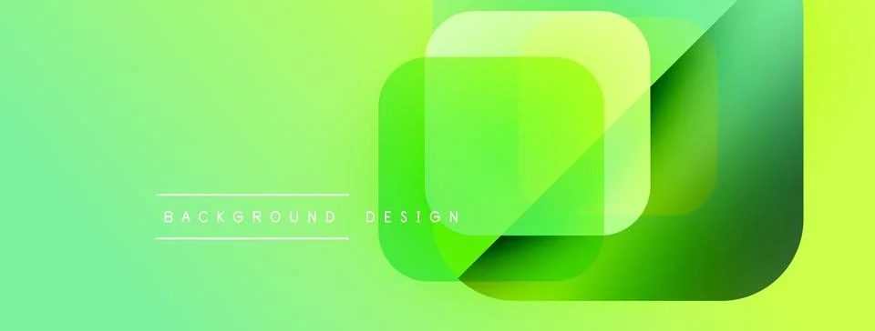 Bright green background features overlapping square layers. Gradient shades 库存插图