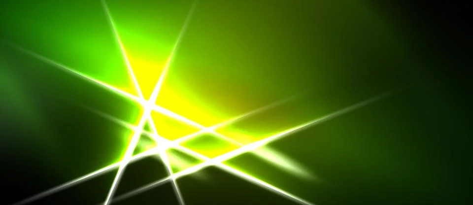 Bright green background features sharp white light streaks radiating from Illustrazione stock