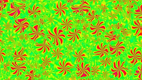 Bright Green Background with Red and Yellow Swirling Spiral Patterns for Design Stock Illustration