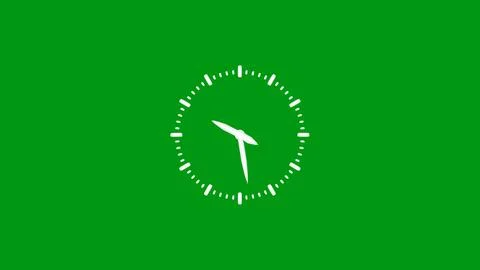 Bright green background with a simple white clock illustration, indicating .. Stock Illustration