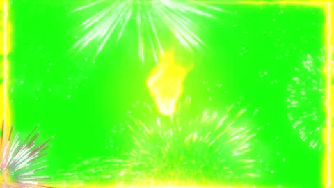 Bright Green Background with White Fireworks and Yellow Border Stock Footage 337454528