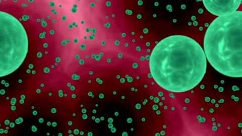 Bright green bacterias or virus spheres floating in blood. Infection in  blood,  Stock Footage 227204900