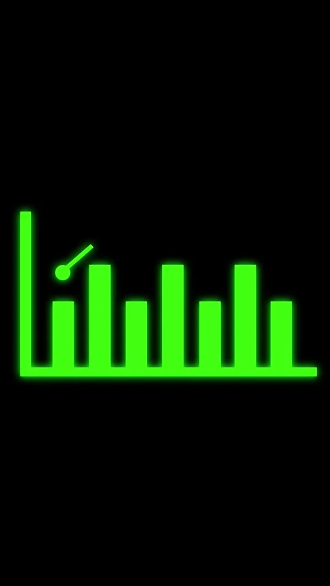 Bright green bar chart and line graph on dark background. Glowing green bar.. Stock Footage 344840888