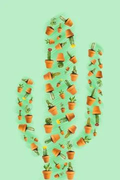 Bright green cactus shaped pattern, wallpaper background Illustrazione stock