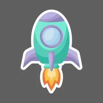 Bright green cartoon rocket with fire trace launched into space for design of Stock Illustration