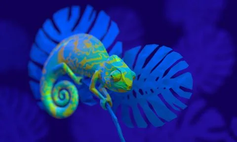 Bright green chameleon, 3d rendering Stock Illustration
