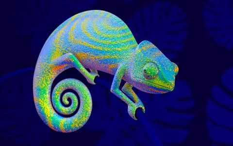Bright green chameleon, 3d rendering. Stock Illustration
