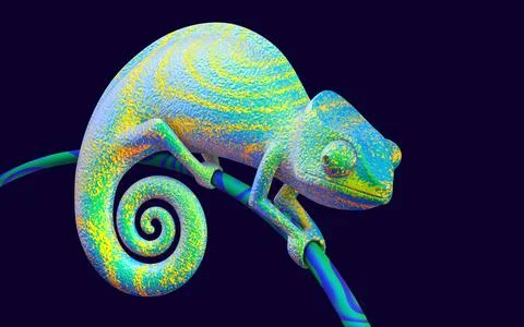Bright green chameleon, 3d rendering. Stock Illustration