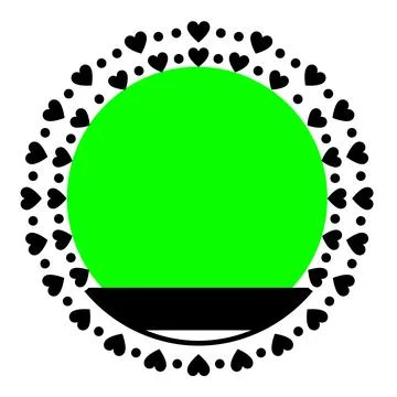 Bright green circle surrounded by black heart shapes on white background Stock Illustration