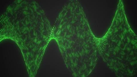 Bright green digital wave made of luminous dots, visualizing data flow, energ Stock Illustration
